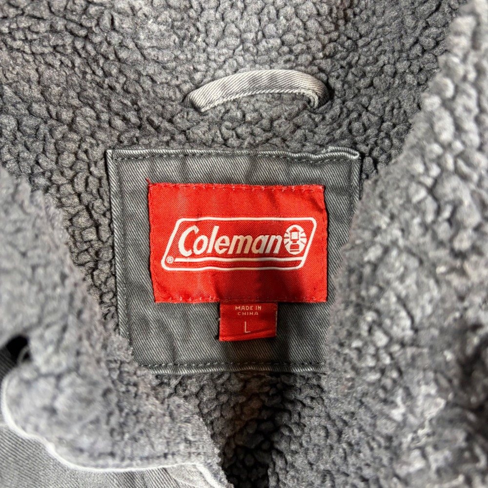 Coleman Jacket Men's L Sherpa Lined Canvas Work Gray Trucker Outdoor Utility - Picture 2 of 10
